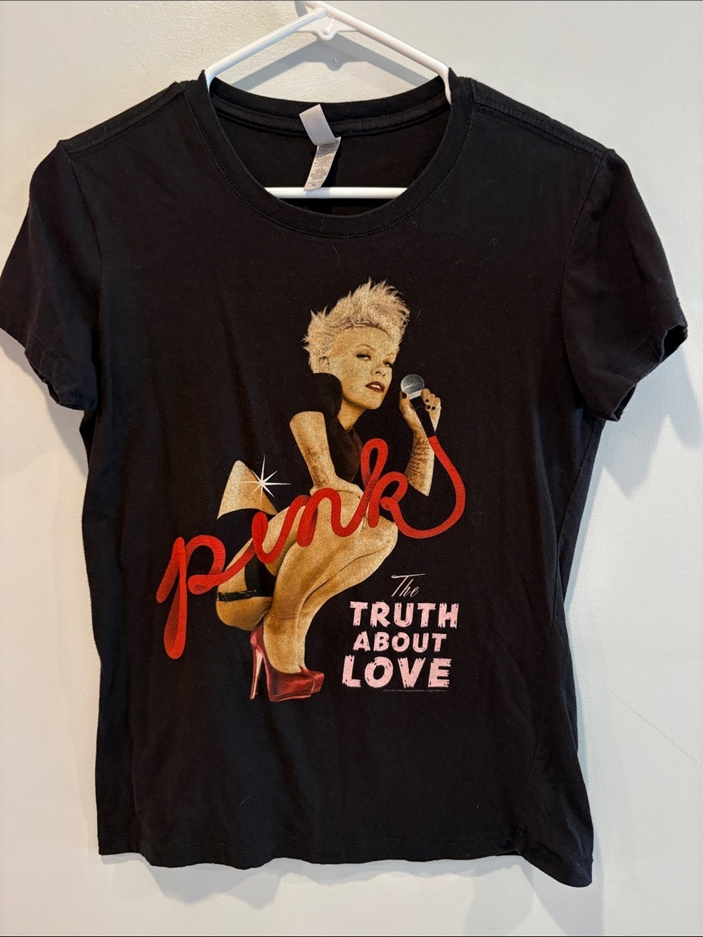 Next Level Apparel Black Tee with Red & Pink Graphic ptp 16
